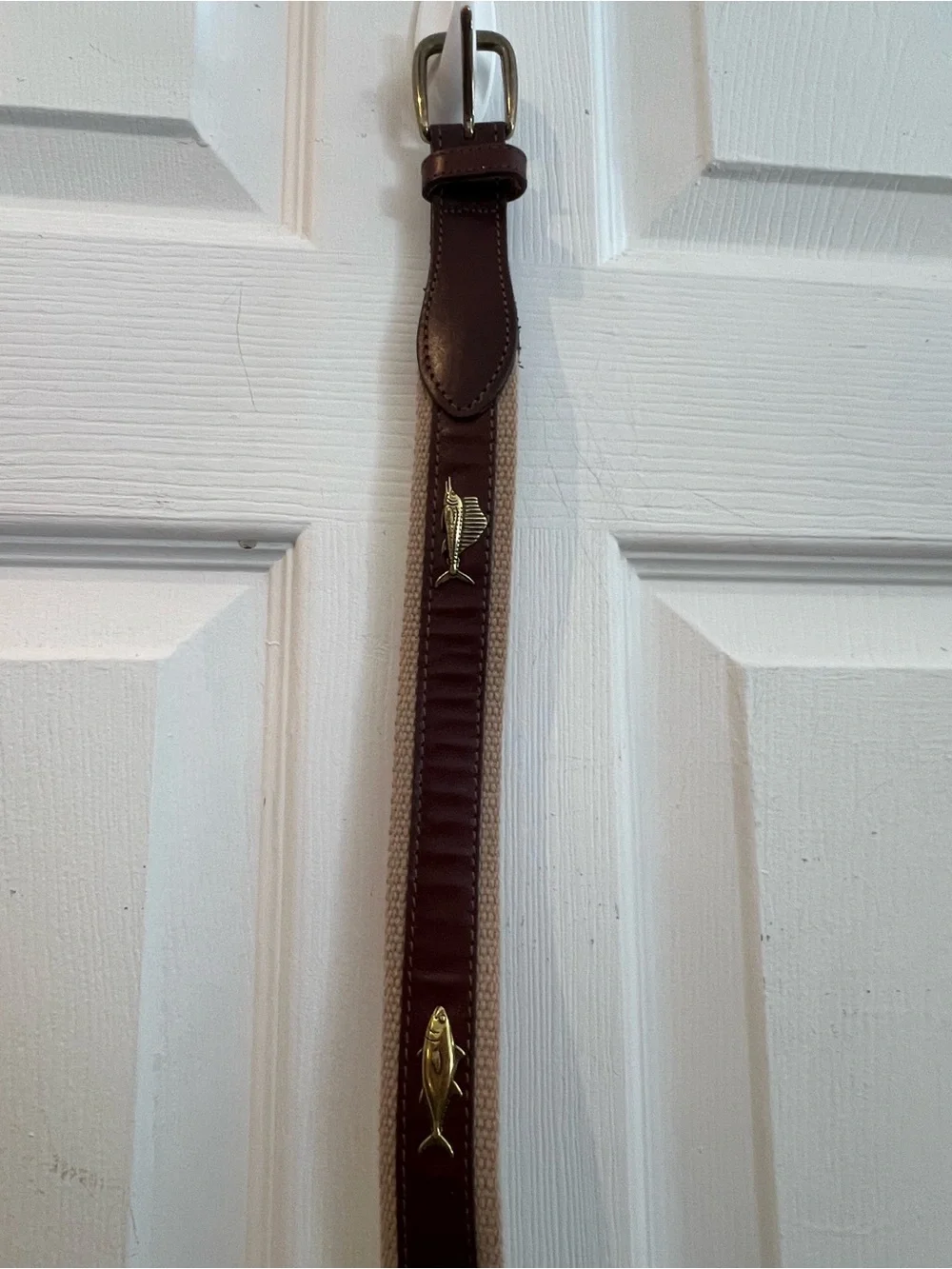 Brighton Brown Leather Belt with Gold Fish Accents